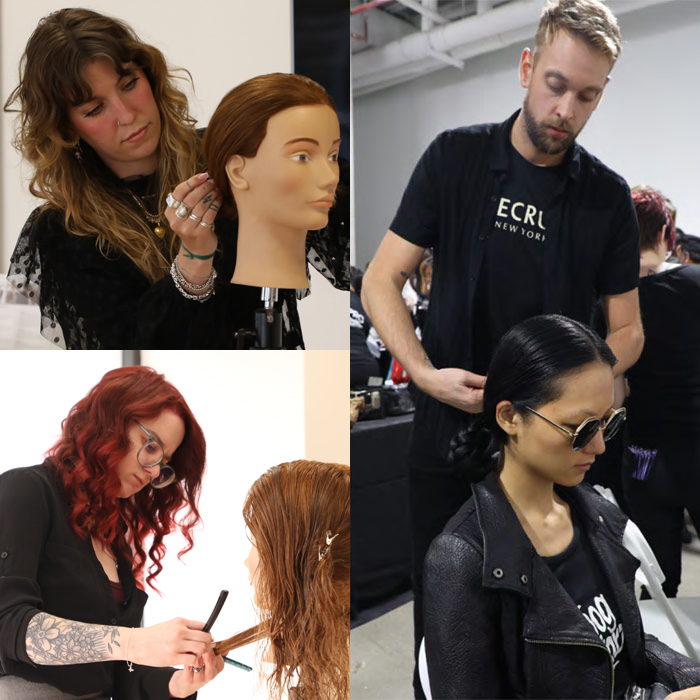 Collage photos of hair dresser on work